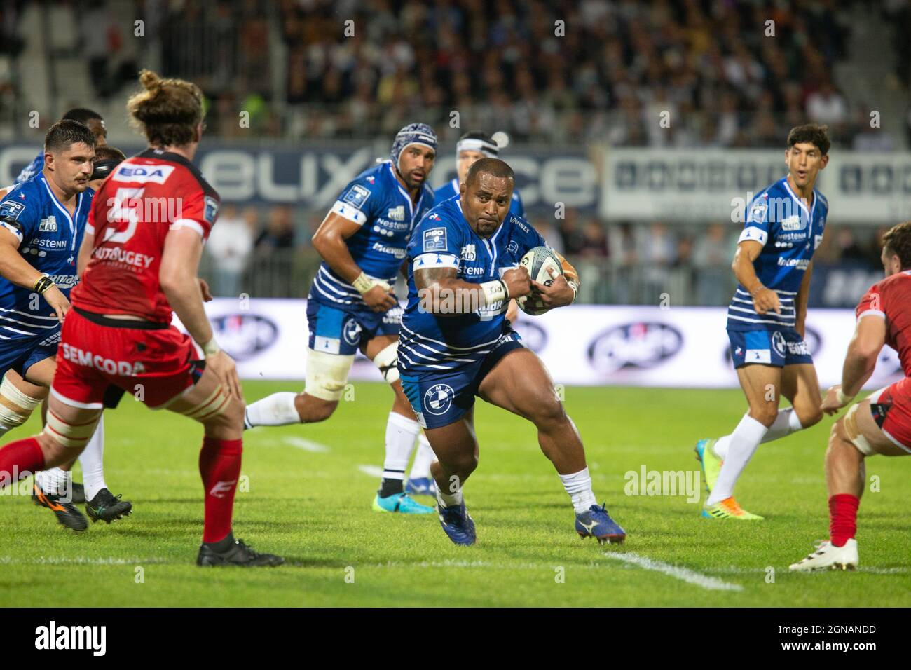 Pagakalasio Tafili during the French championship Pro D2 Rugby Union match  between RC Vannes and Oyonnax Rugby on September 23, 2021 at La Rabine  stadium in Vannes, France - Photo Damien Kilani /
