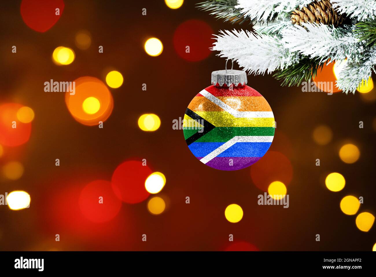 Christmas In The South 2022 Colorful Blurred Background And Applied The Flag Of Gay Pride Flag Of South  Africa On The New Year's Toy. New Year 2022 Celebration Stock Photo - Alamy