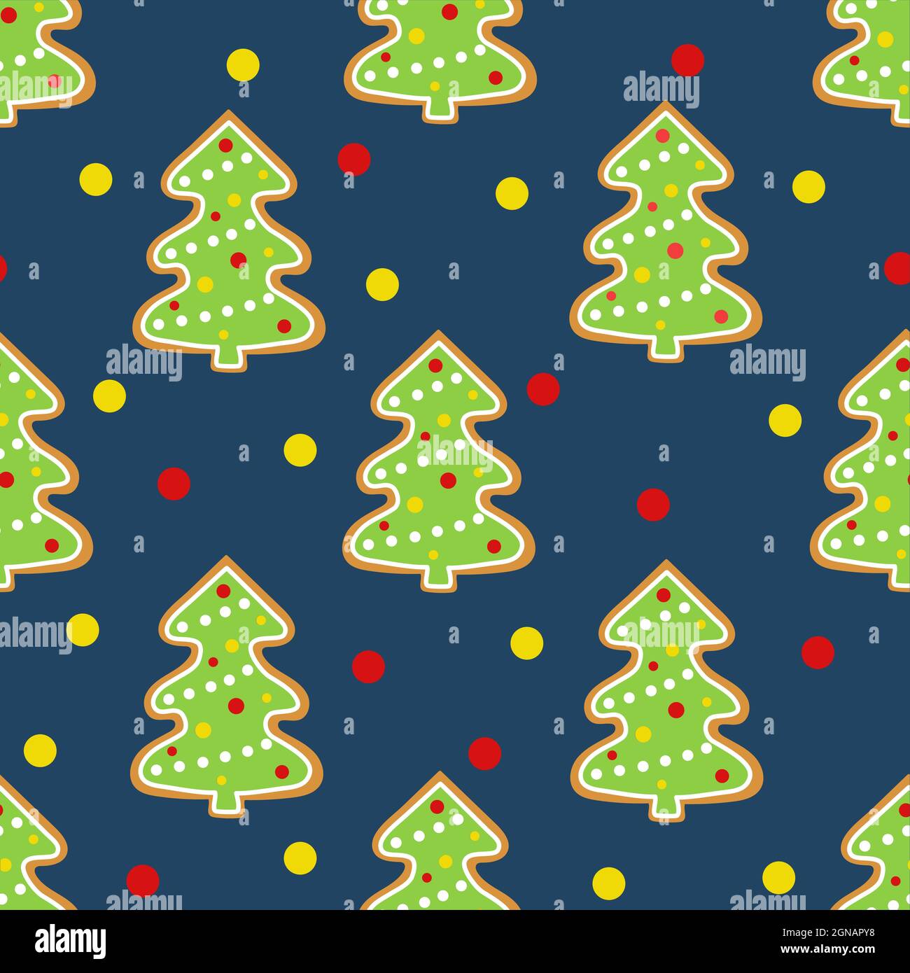 Seamless pattern with decorated Christmas trees on a night blue ...