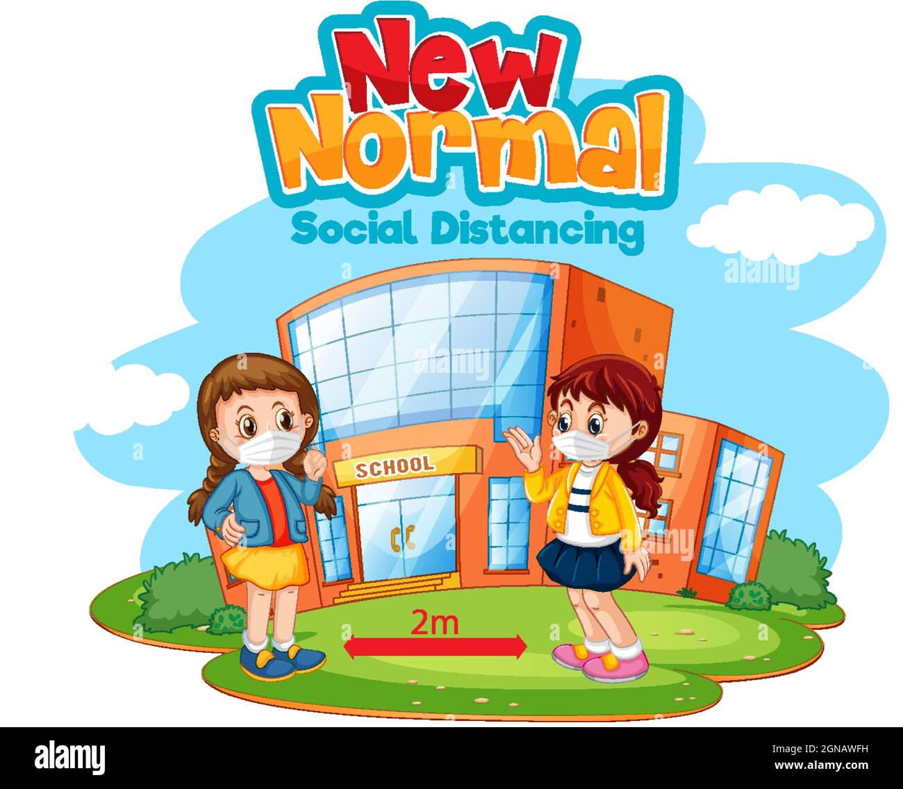 New Normal with two people keeping social distancing illustration Stock ...