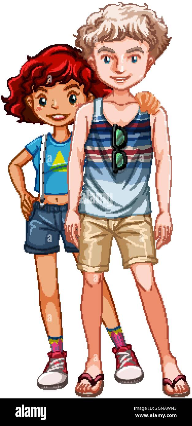 Teenage couple in casual costume illustration Stock Vector Image & Art ...