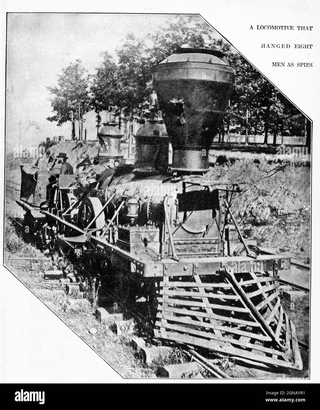 A Locomotive that hanged 8 men as spies from the book ' The Civil war through the camera ' hundreds of vivid photographs actually taken in Civil war times, sixteen reproductions in color of famous war paintings. The new text history by Henry W. Elson. A. complete illustrated history of the Civil war Stock Photo