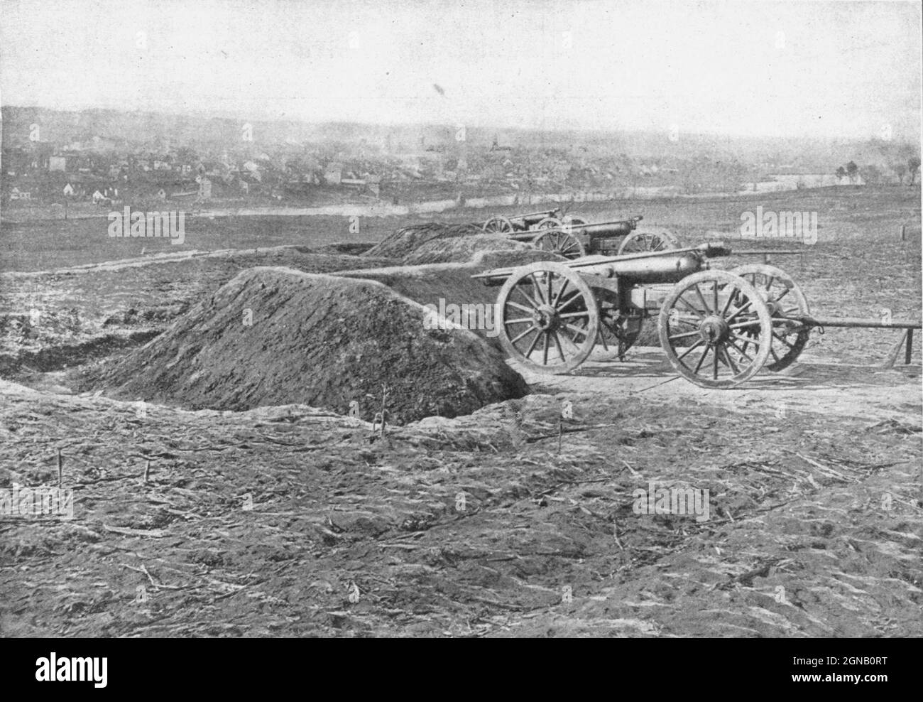 Fredericksburg, Virginia, February, 1863. In the foreground are three guns of Tyler's Connecticut battery. from the book ' The Civil war through the camera ' hundreds of vivid photographs actually taken in Civil war times, sixteen reproductions in color of famous war paintings. The new text history by Henry W. Elson. A. complete illustrated history of the Civil war Stock Photo