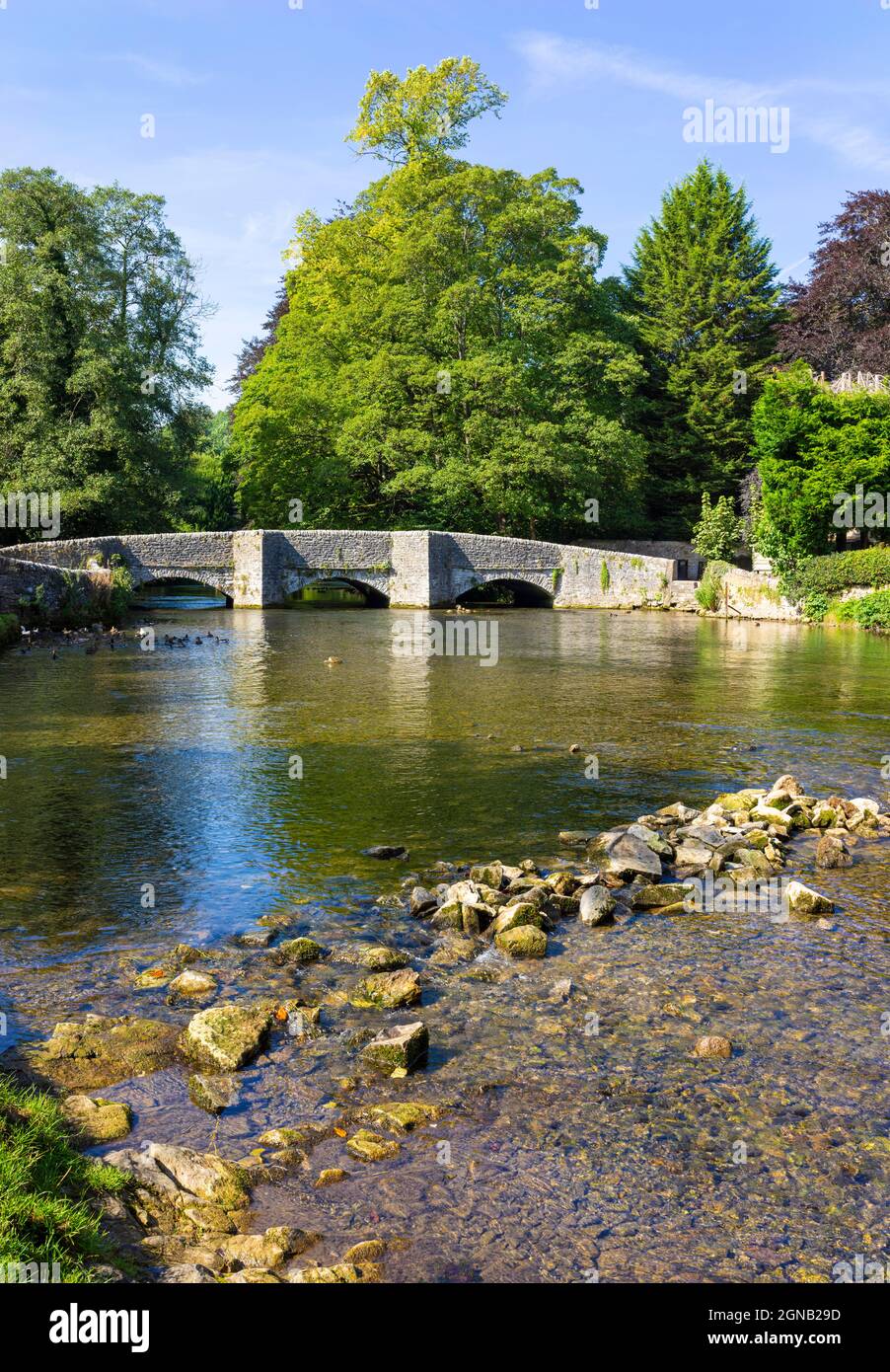 Medieval Sheepwash Bridge over the River Wye in the Village of Ashford in the Water, White Peak, Derbyshire  England UK GB Europe Stock Photo