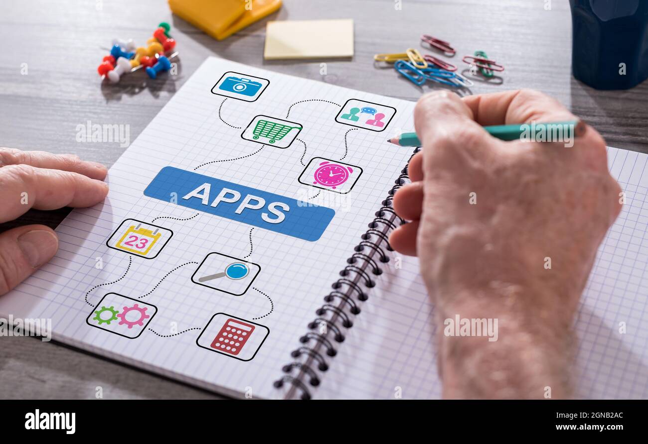 Hand drawing apps concept on a notepad Stock Photo Alamy