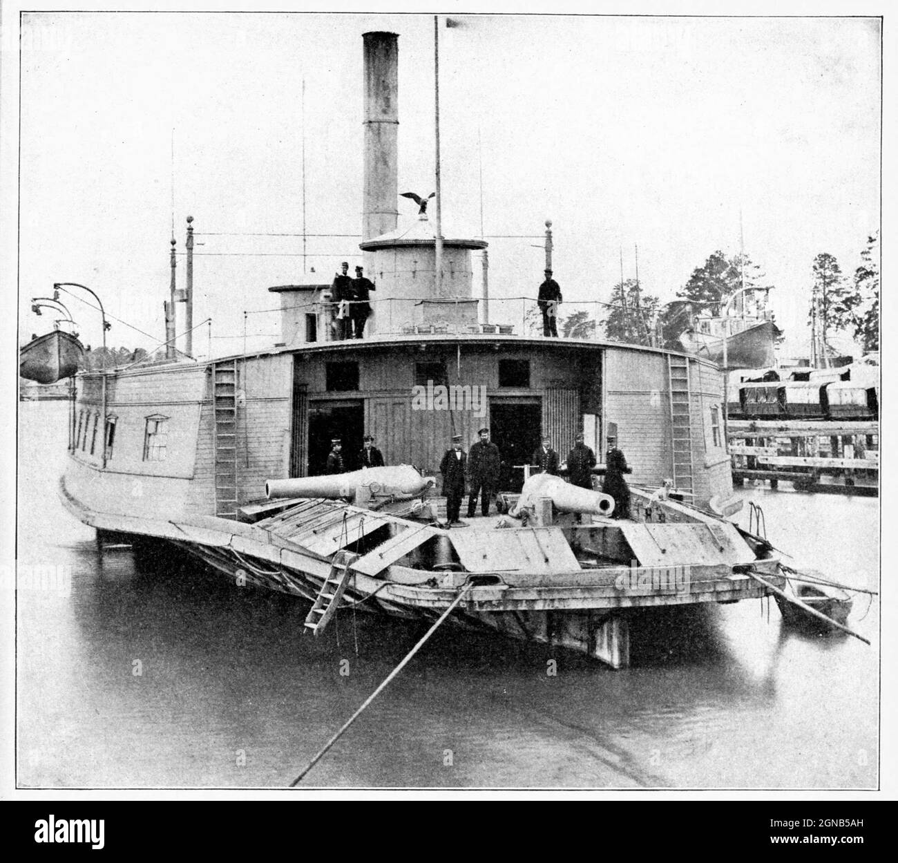 This craft, the Commodore Perry, was an old New York ferryboat purchased and hastily pressed into service by the Federal navy to help solve the problem of patrolling the three thousand miles of coast, along which the blockade must be made effective. from the book ' The Civil war through the camera ' hundreds of vivid photographs actually taken in Civil war times, sixteen reproductions in color of famous war paintings. The new text history by Henry W. Elson. A. complete illustrated history of the Civil war Stock Photo