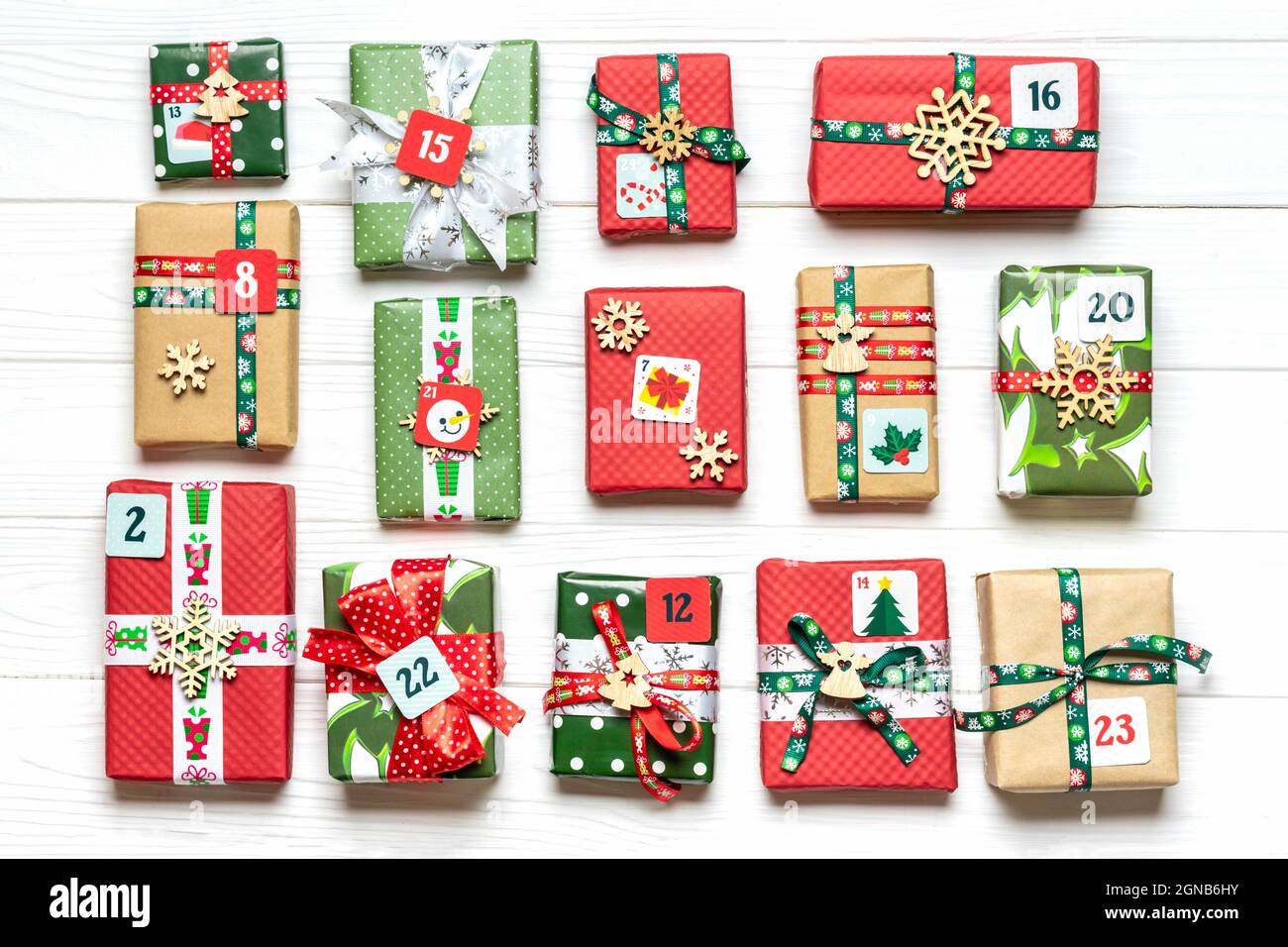 Handmade Wrapped Red Green Gift Boxes Decorated With Ribbons handmade-wrapped-red-green-gift-boxes-decorated-with-ribbons