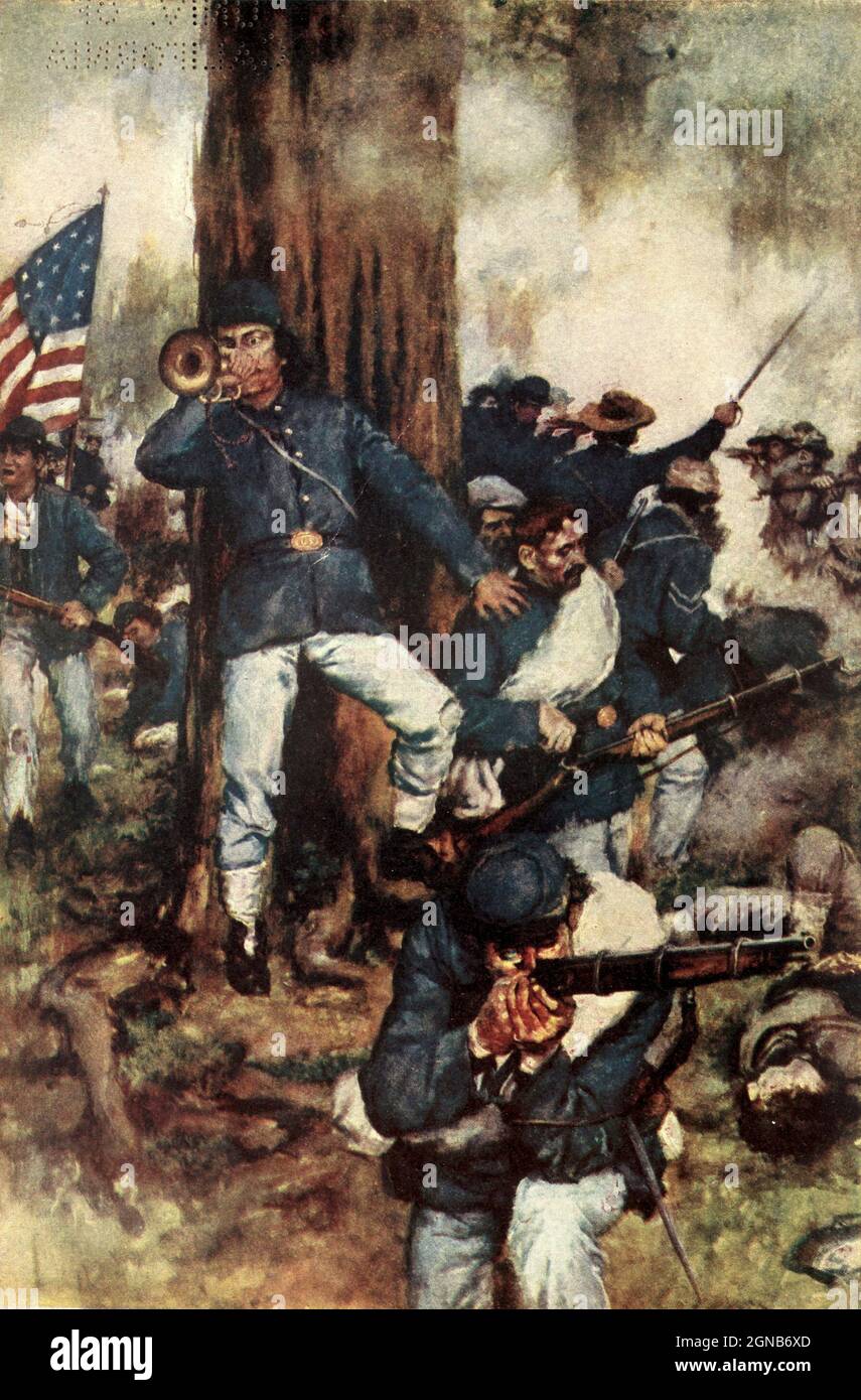 Call of the bugle Color artwork painting from the book ' The Civil war
