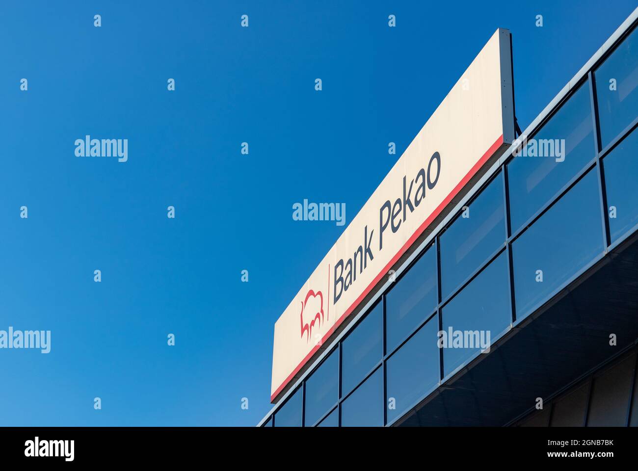 A picture of the main sign of Bank Pekao S.A. above a branch, in Katowice  Stock Photo - Alamy