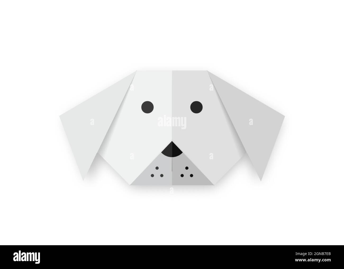 Origami Folded Paper Dog animal shape, white paper cut art design for kids, vector isolated on white background Stock Vector