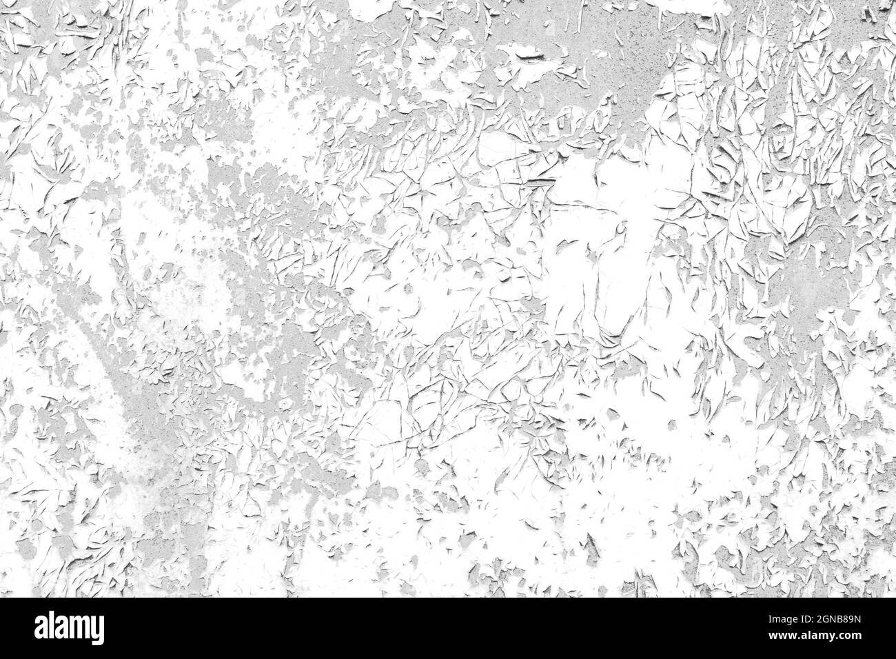 Distressed cracked paint damaged black and white grunge texture template for overlay artwork. Stock Photo