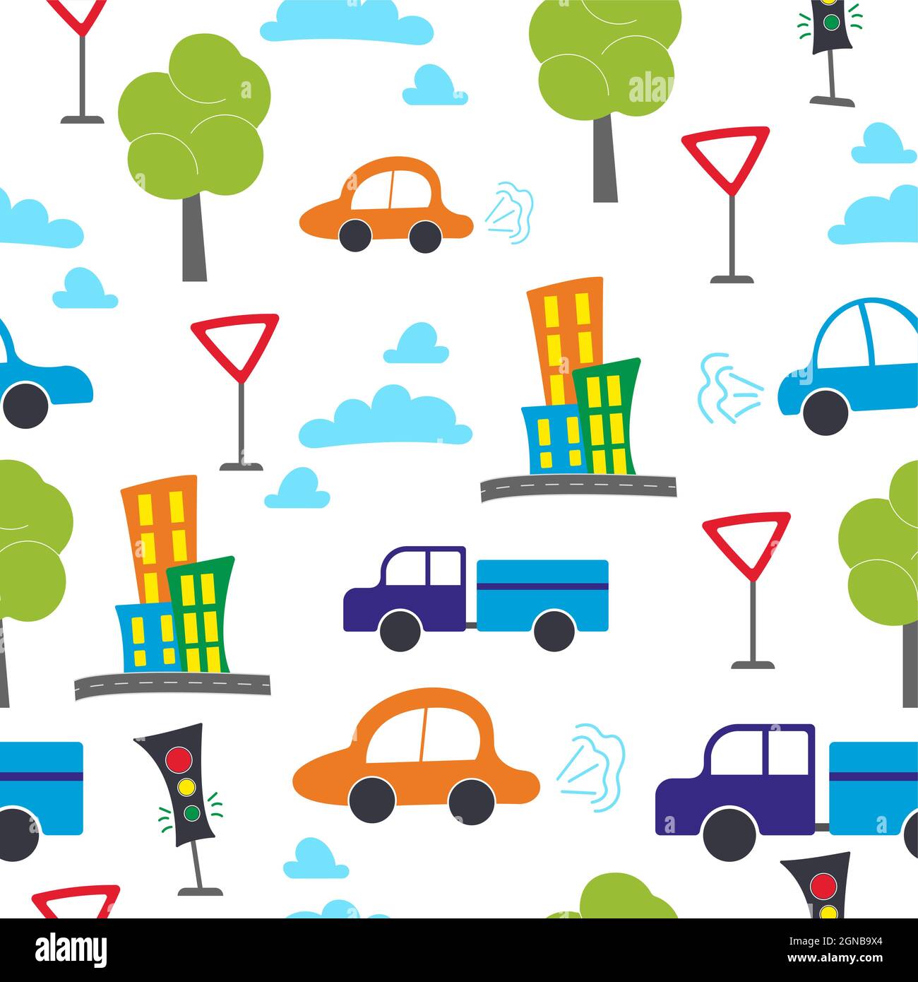 Transportation theme with Car. Seamless pattern isolated on white background. Stock Vector
