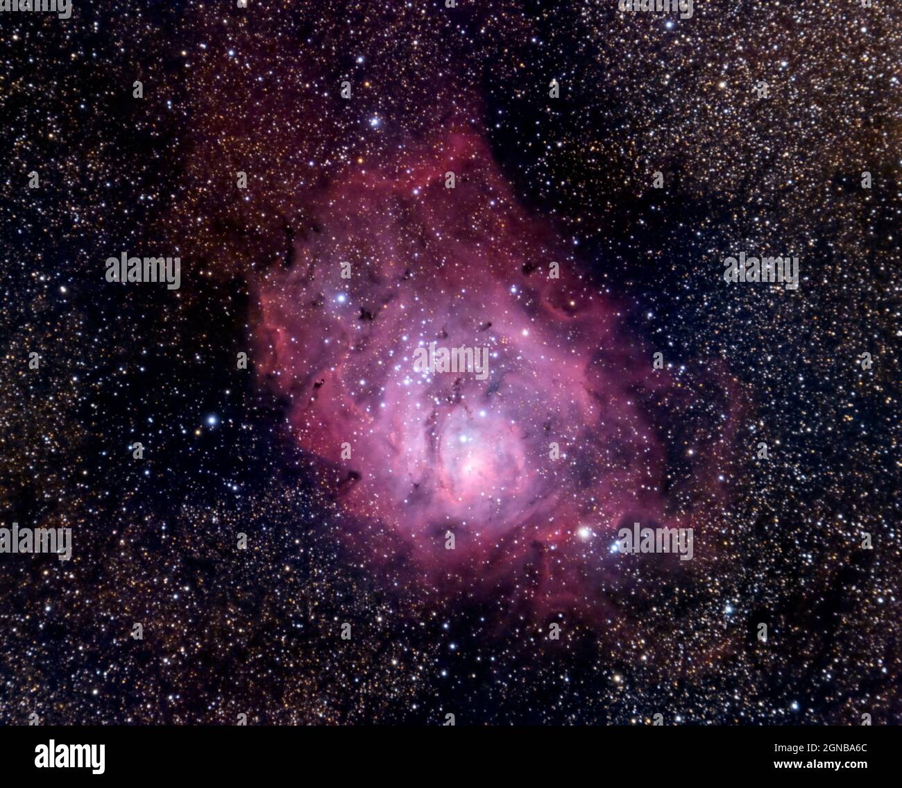 The Lagoon Nebula (Messier 8 or NGC 6523) is a giant interstellar cloud in the constellation Sagittarius. Stock Photo