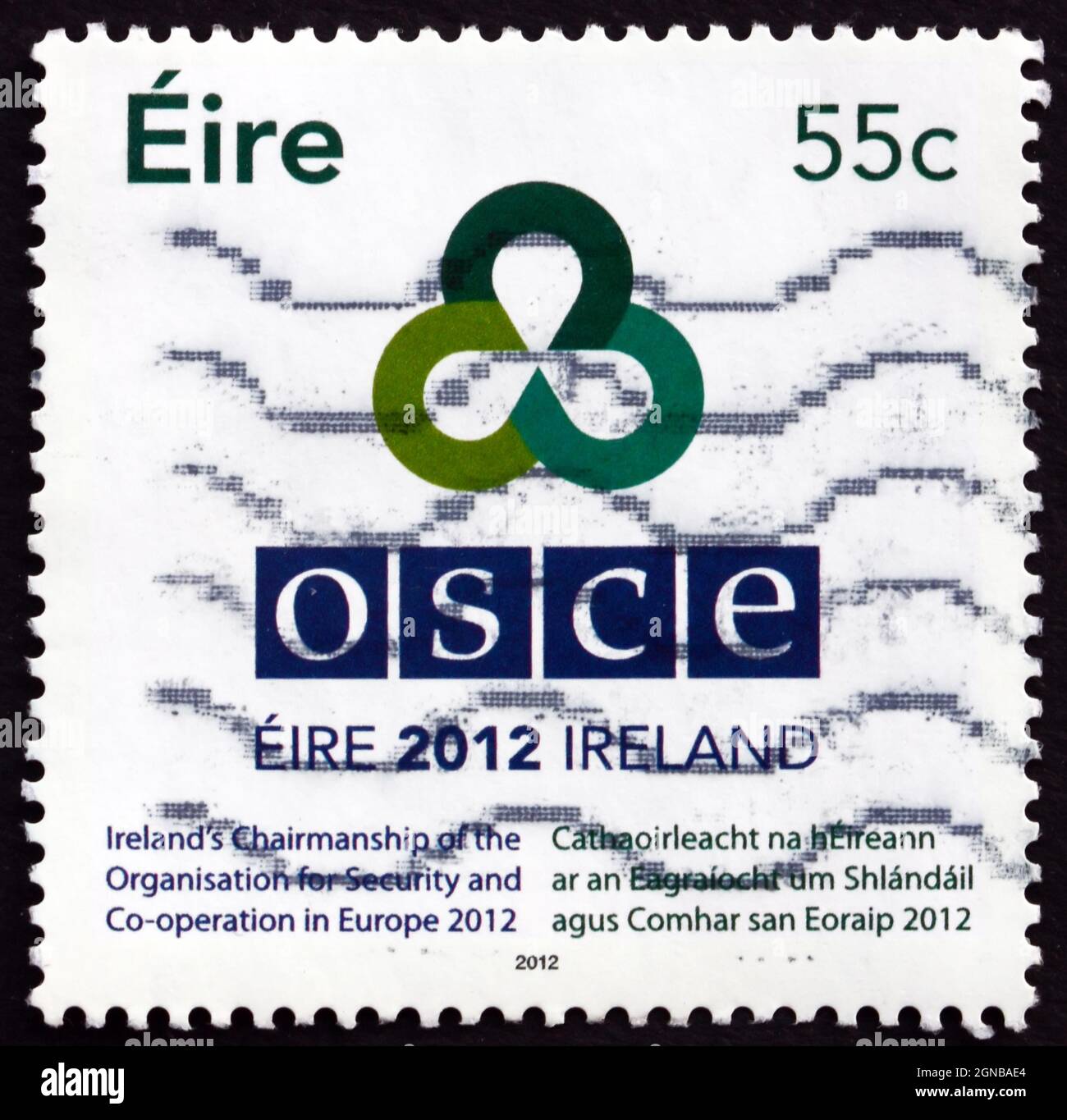IRELAND - CIRCA 2012: a stamp printed in Ireland shows Irish Presidency of OSCE, Organization for Security and Co-operation in Europe, circa 2012 Stock Photo