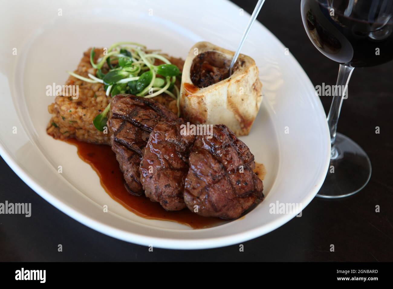 Char Grilled fillet beefsteak with grilled bone marrow Stock Photo