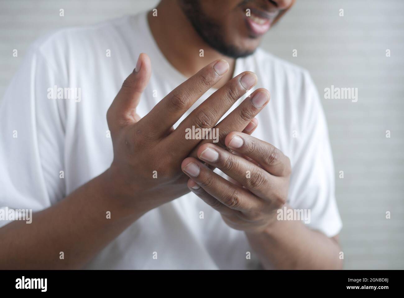 Upset man hand holding medical hi-res stock photography and images - Alamy