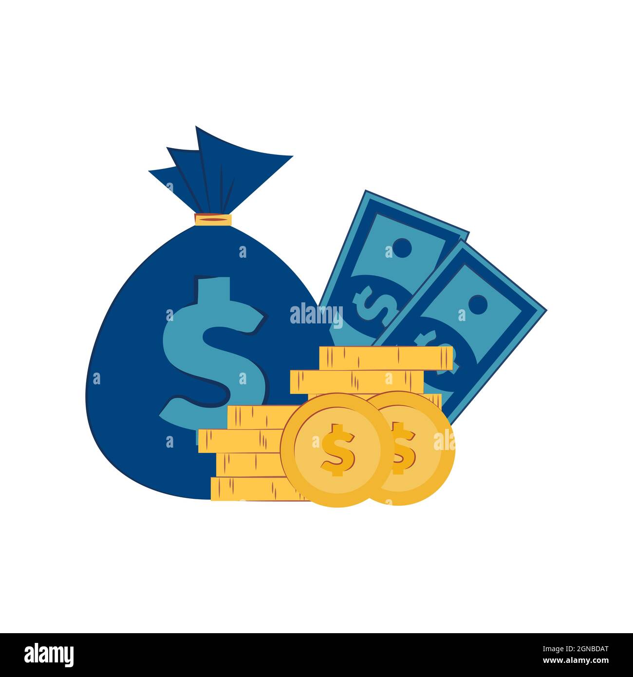 money isolated on white background. Vector flat illustration. Money bag ...