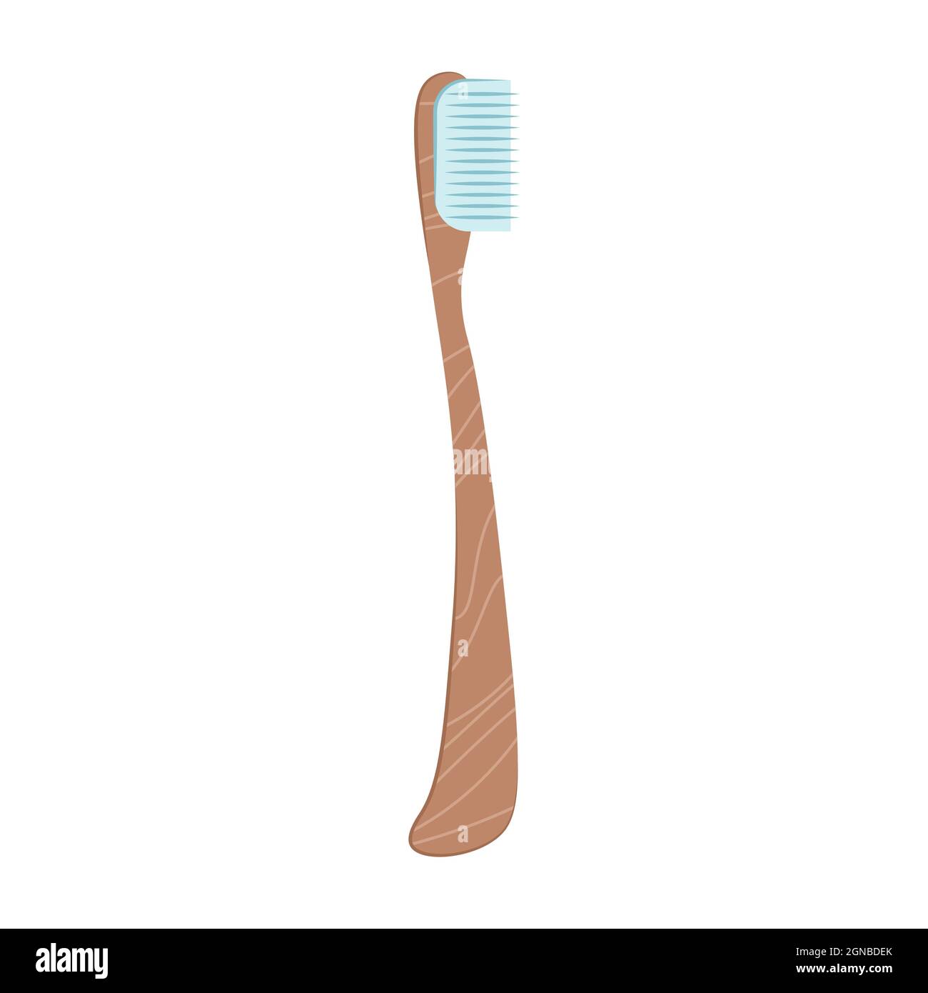 Wooden toothbrush one isolated on white background. Vector flat illustration. Bamboo toothbrush mockup, dental care and oral hygiene stomatological pr Stock Vector