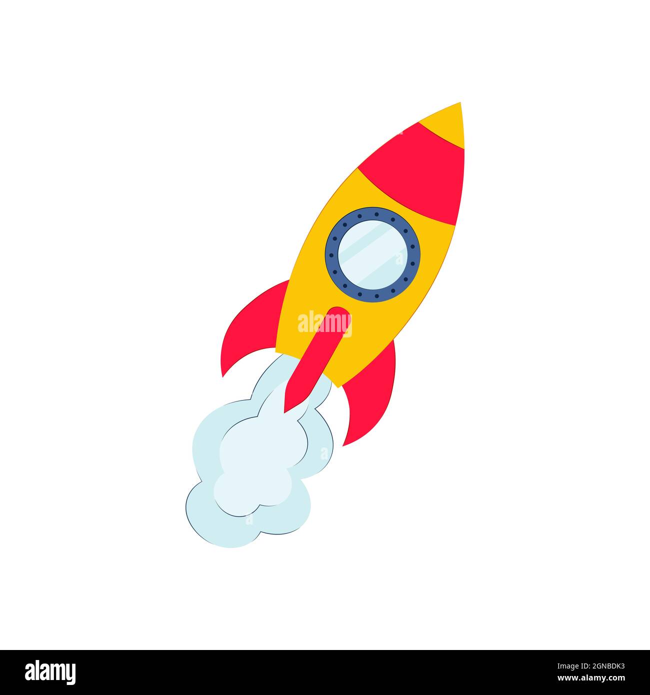 taking off rocket isolated on white background. Vector flat