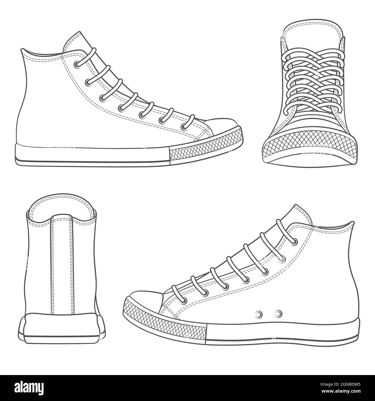 Vector set with sneakers, gumshoes. Isolated objects on white. Stock Vector