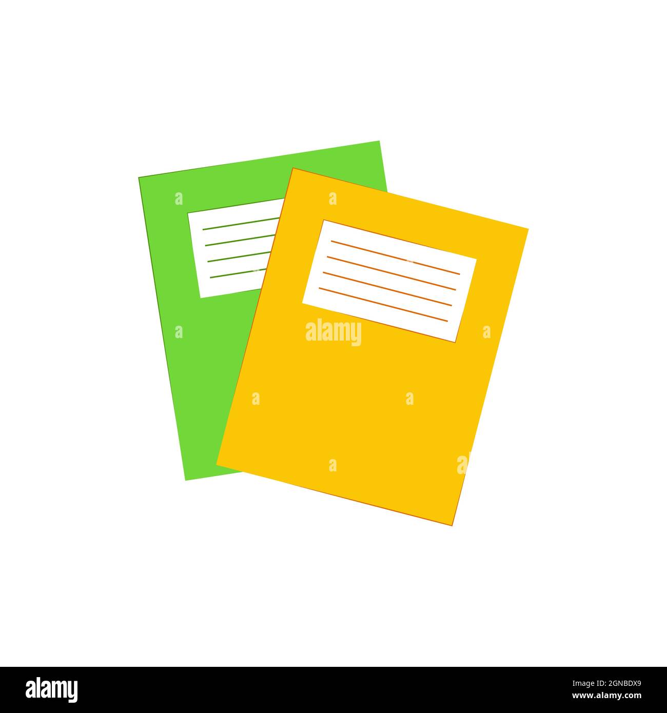 Two school notebooks yellow and green isolated on white background ...