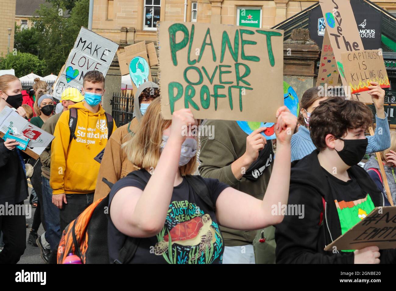 Glasgow, UK. 24th Sep, 2021. "FRIDAYS FOR FUTURE SCOTLAND", a multi campaign organisation highlighting climate change, pollution, socio-economic and political issues held a protest march through Glasgow city centre from Glasgow University to George Square to highlight their concerns for the environment. Credit: Findlay/Alamy Live News Stock Photo