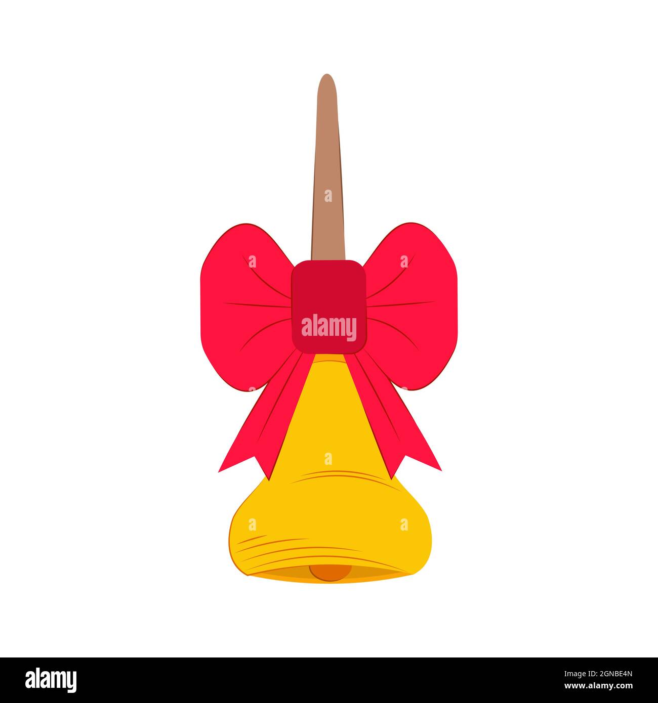 School bell with red bow isolated on white background. Vector flat ...