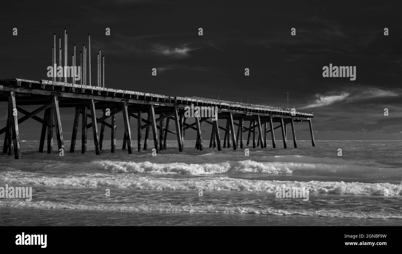 Monochrome image of Claremont pier Lowestoft Suffolk UK..  No people. Stock Photo