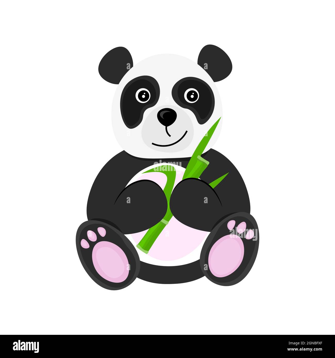 The panda is eating bamboo. Vector flat illustration. One animal isolated on a white background. Stock Vector