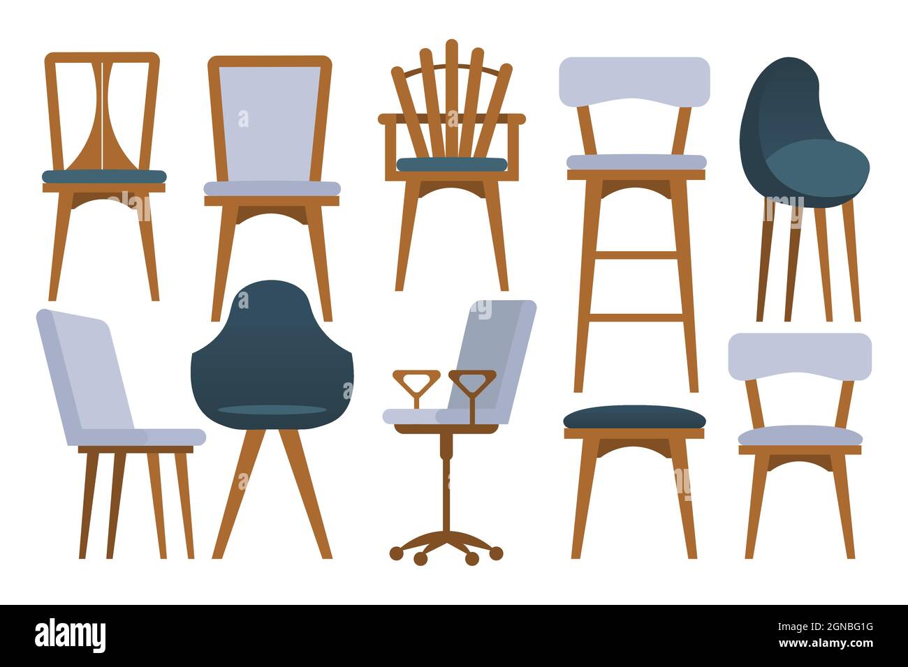 Illustration set of different chairs for home and office. Isolated on ...
