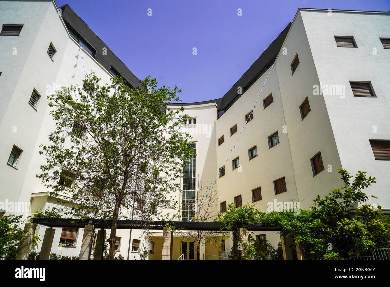 The Zamenhof Clinic, was designed in 1934 by architect Yohanan Ratner and was one of the largest and most important clinics of the Clalit Health Fund. Stock Photo
