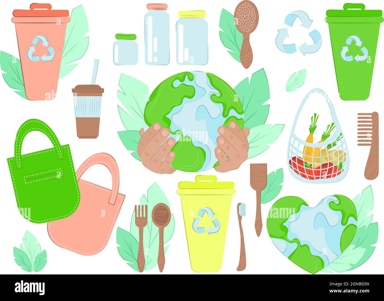 Set elements of zero waste life in vector. Eco style. No plastic. waste ...