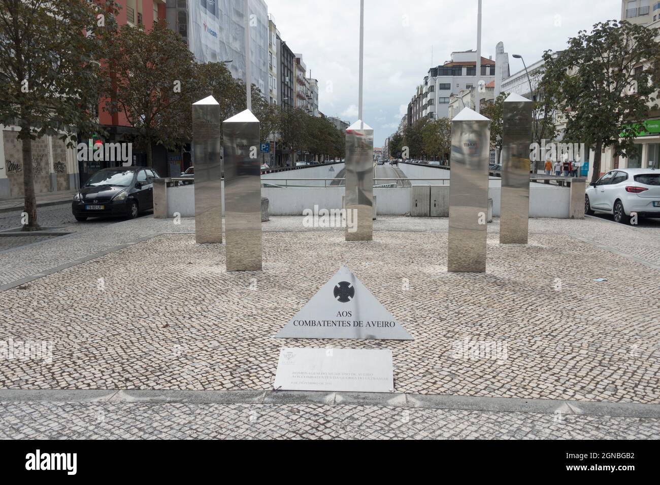 Monument honouring the fallen soldiers of Aveiro in Portuguese Colonial War, Portugal. Stock Photo