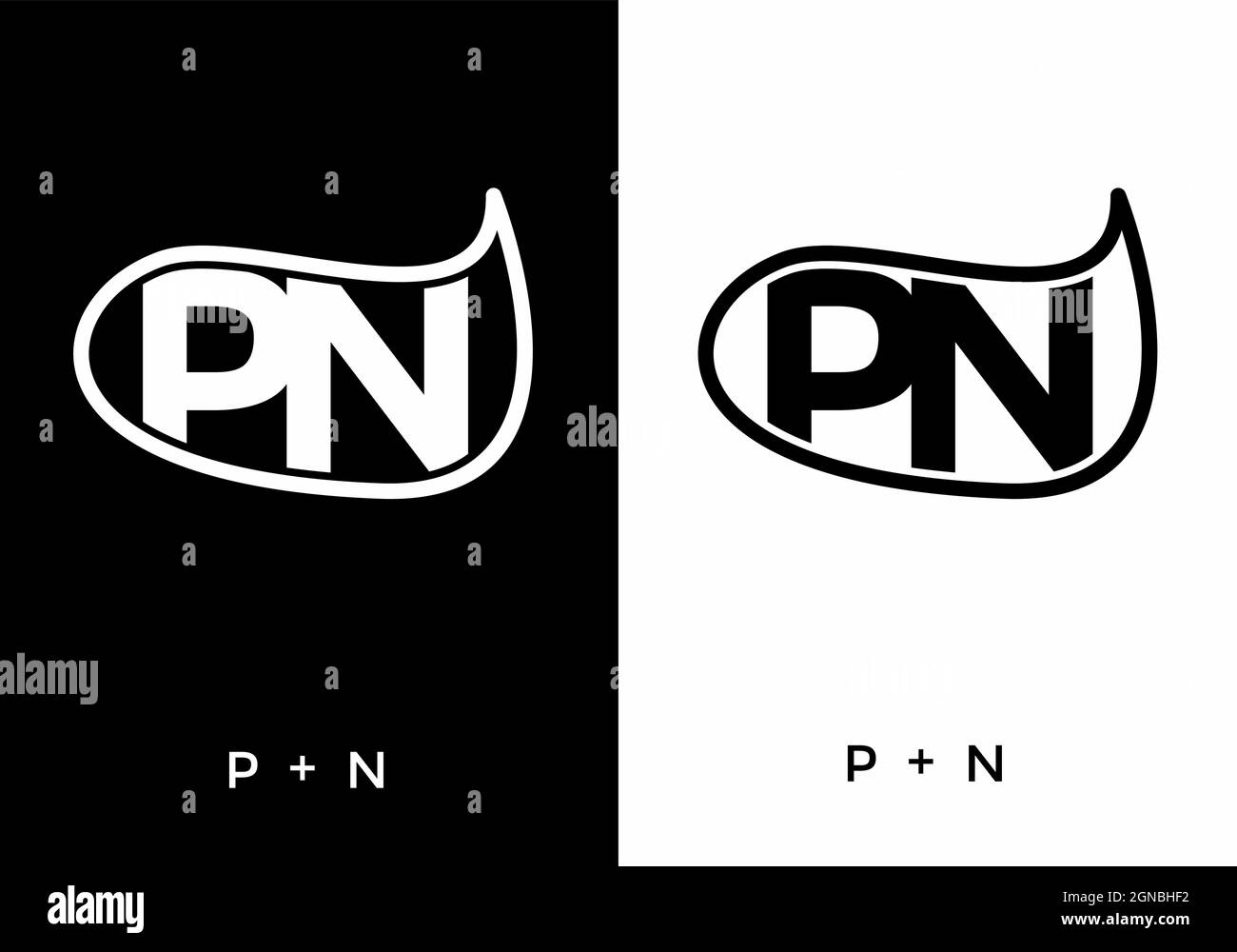 Black and white color of PN initial letter design Stock Vector