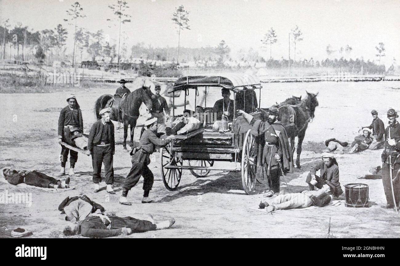 Ambulance Drill in the Field evacuating the wounded from the book ' The