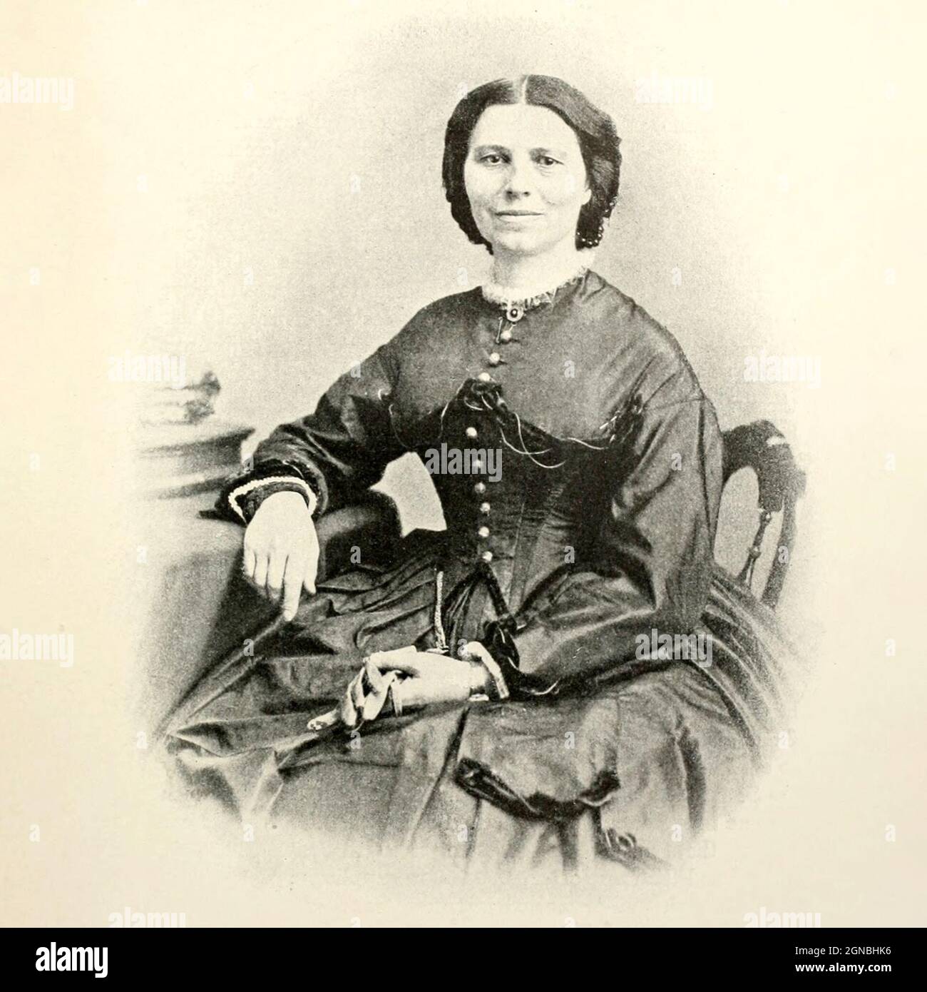 Clara Barton A wartime photograph by Brady [Clarissa Harlowe Barton (December 25, 1821 – April 12, 1912) was an American nurse who founded the American Red Cross. She was a hospital nurse in the American Civil War, a teacher, and a patent clerk. Since nursing education was not then very formalized and she did not attend nursing school, she provided self-taught nursing care. Barton is noteworthy for doing humanitarian work and civil rights advocacy at a time before women had the right to vote. She was inducted into the National Women's Hall of Fame in 1973] from the book ' The Civil war through Stock Photo