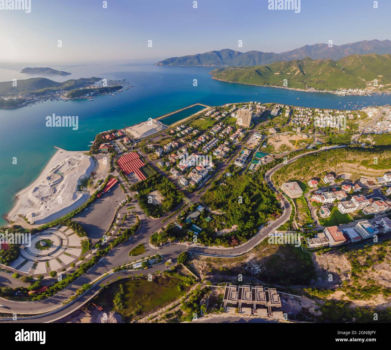 Drone view of Nha Trang city and An Vien village, Vietnam Stock Photo