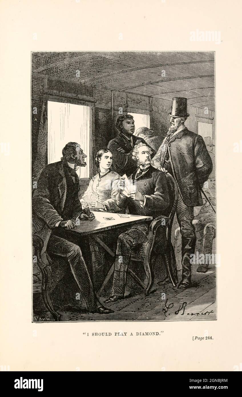 I should play a diamond from the book ' Around the world in eighty days ' by Jules Verne (1828-1905) Translated by Geo. M. Towle, Published in Boston by James. R. Osgood & Co. 1873 First US Edition Stock Photo