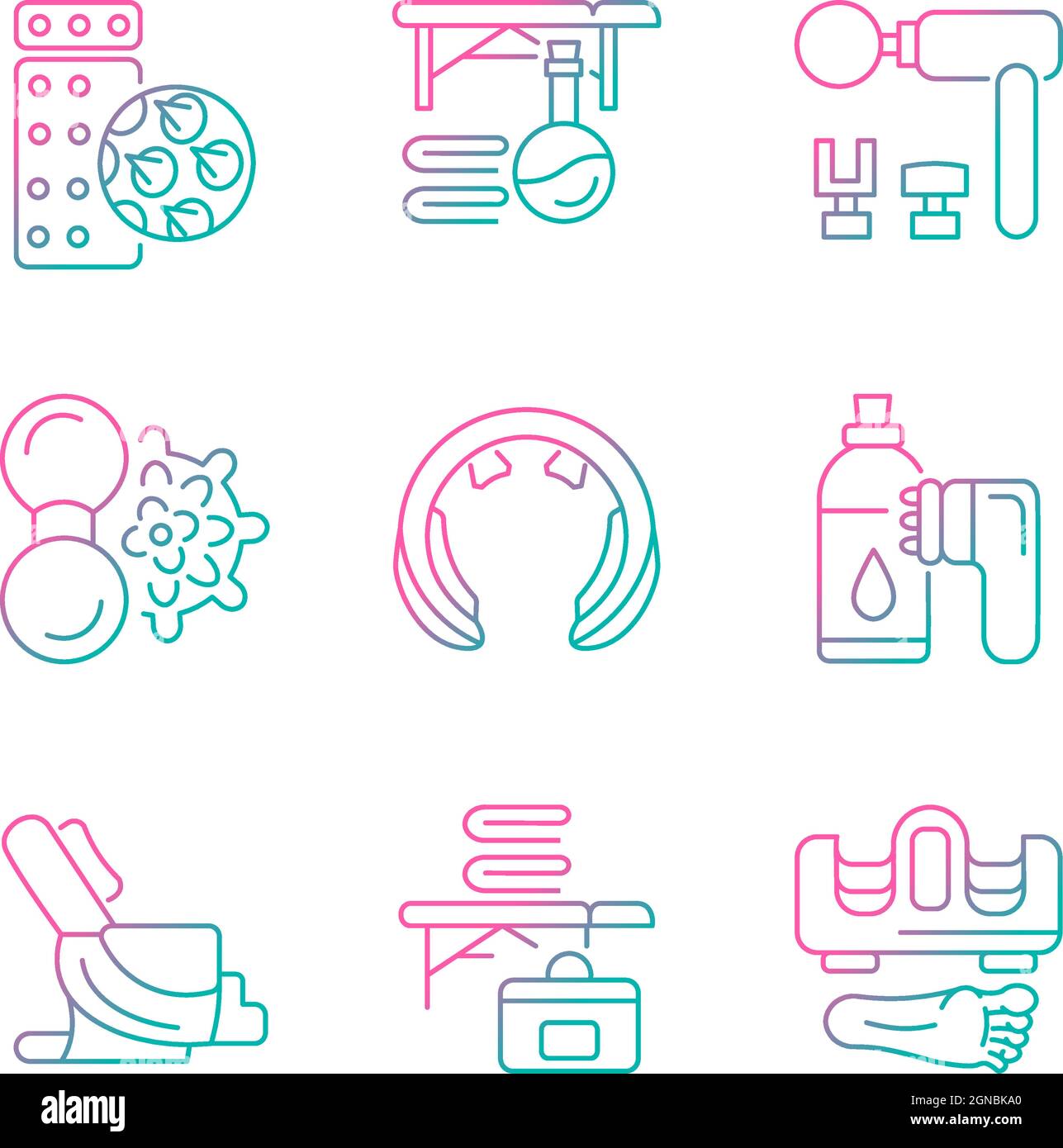 Electric massagers gradient linear vector icons set Stock Vector