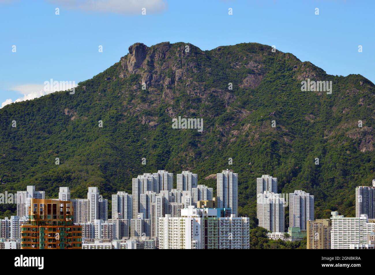 View of Lion Rock (獅子山) from Kowloon, Hong Kong Stock Photo