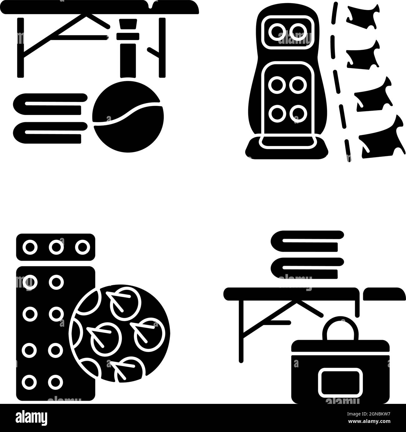 Back massage equipment black glyph icons set on white space Stock