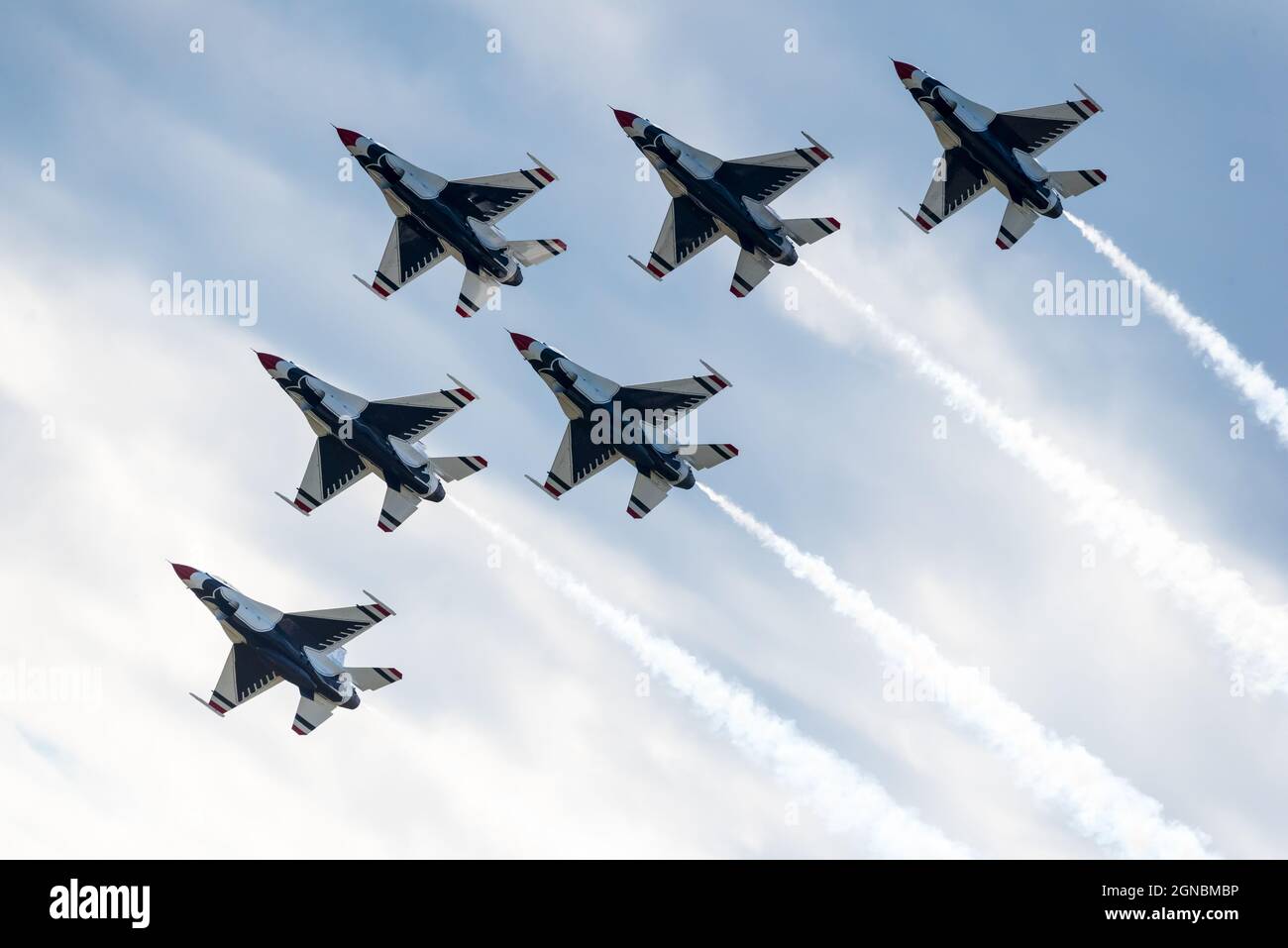 The U.S. Air Force Thunderbirds during the Thunder Over New Hampshire Air Show September 10, 2021 at Pease Air National Guard Base, New Hampshire. Stock Photo