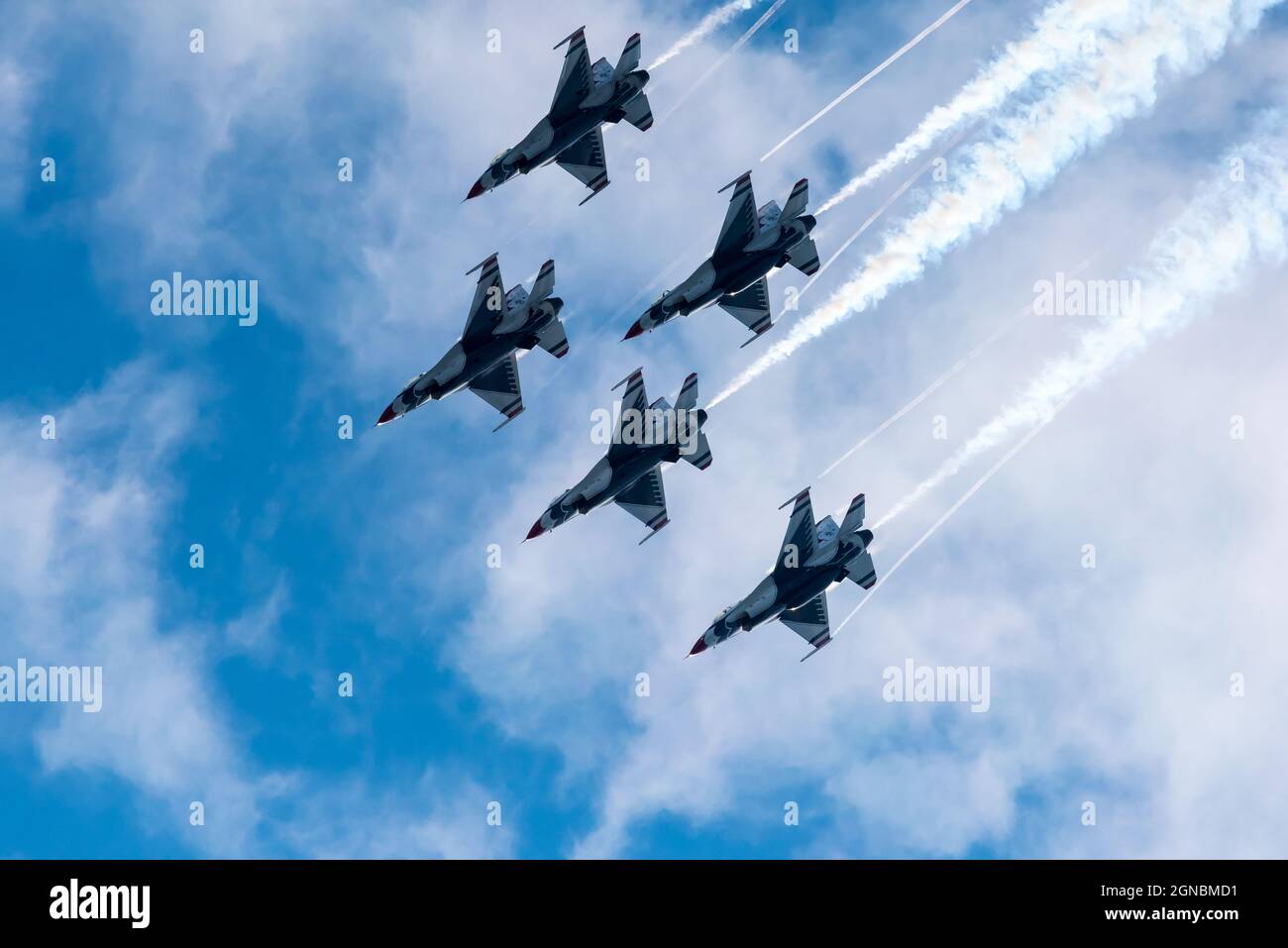 The U.S. Air Force Thunderbirds during the Thunder Over New Hampshire Air Show September 10, 2021 at Pease Air National Guard Base, New Hampshire. Stock Photo