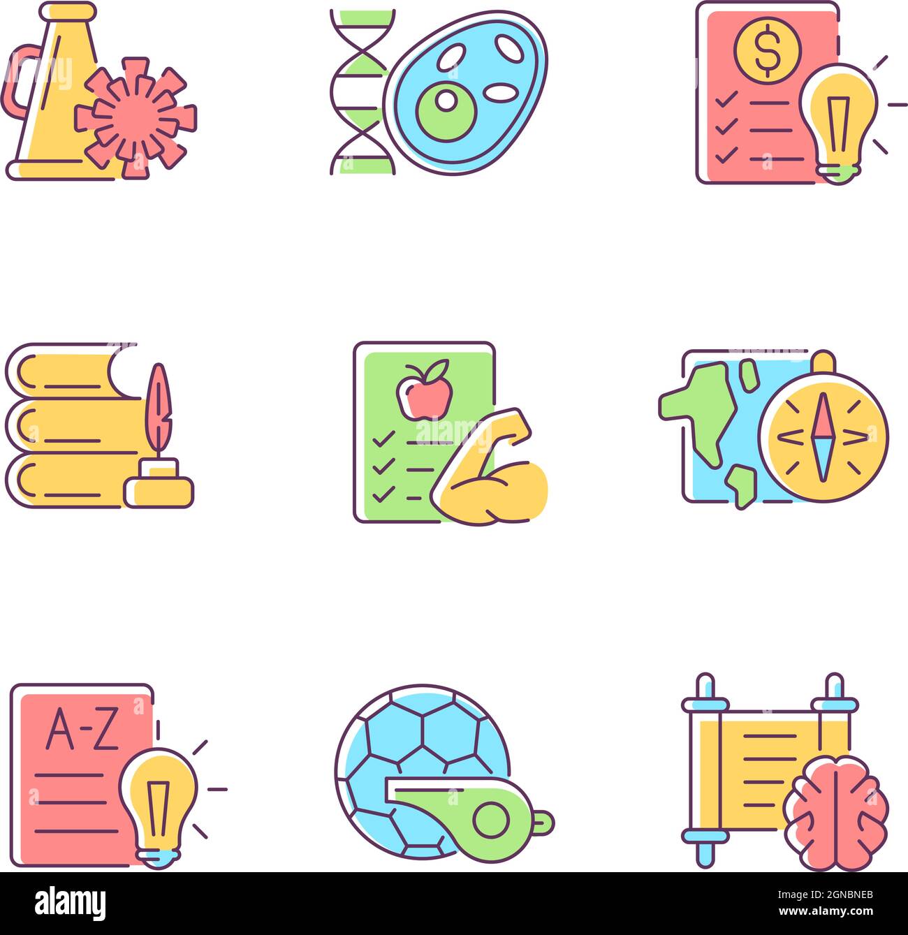 Various school subjects RGB color icons set Stock Vector Image & Art