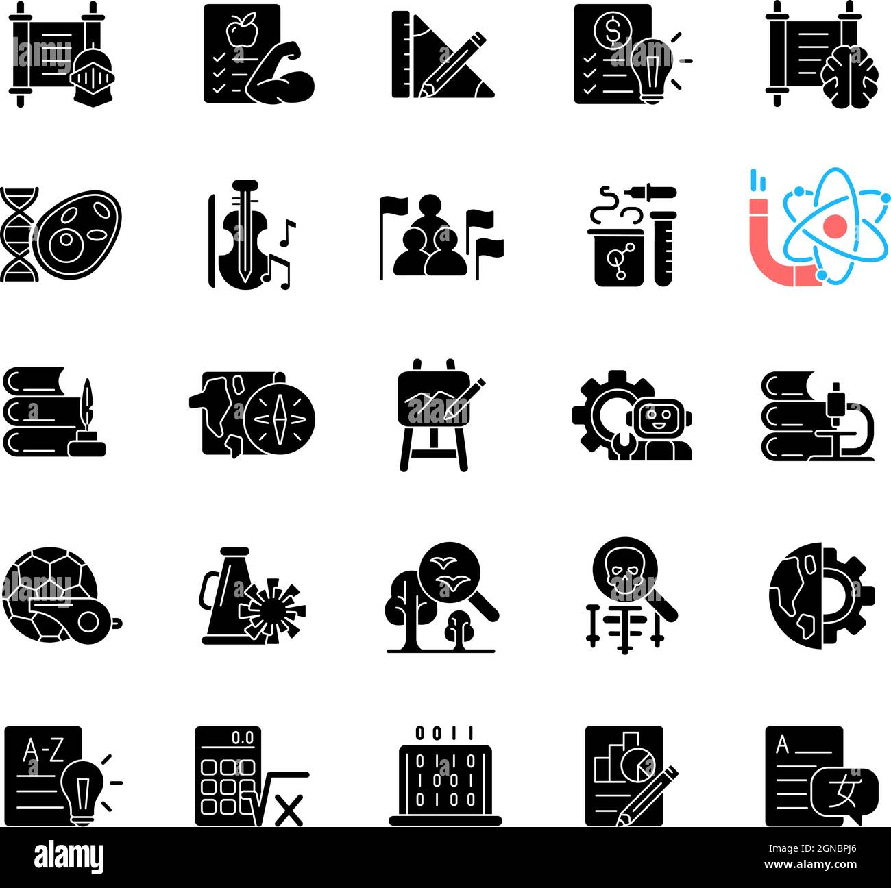 School subjects black glyph icons set on white space Stock Vector Image ...