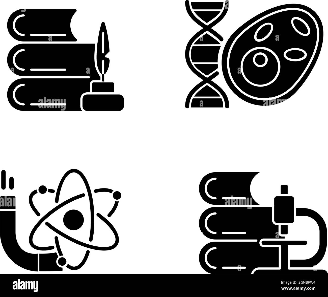 Diversity of subjects in school black glyph icons set on white space ...