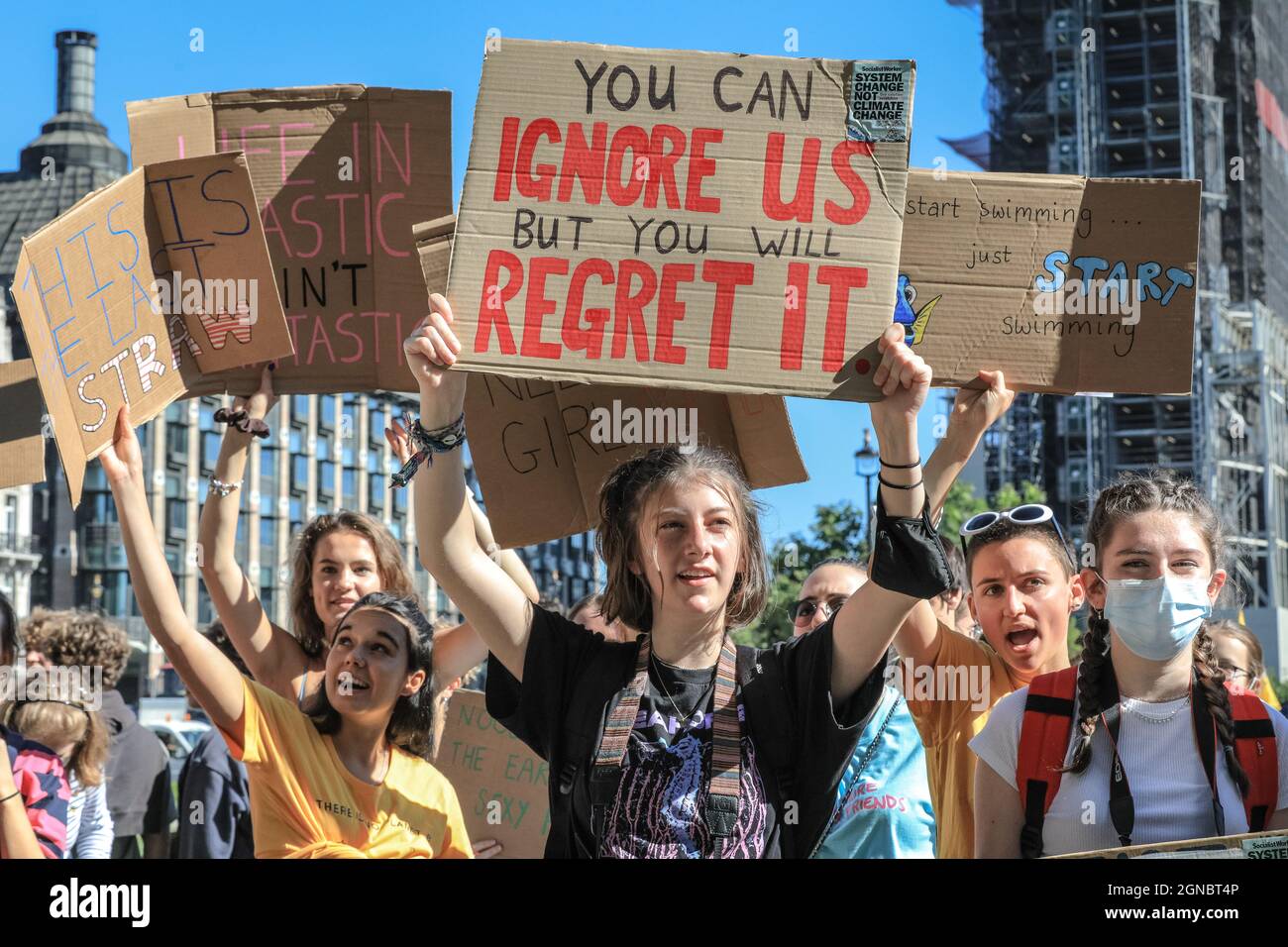 Westminster, London, UK. 24th Sep, 2021. Activists from many different groups take part in the Clobal Climate Strike, part organised by Fridays for Future, in Parliament Square and around Westminster. Credit: Imageplotter/Alamy Live News Stock Photo