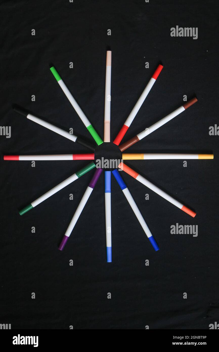 an array of markers or colored pencils produces a beautiful bright ...