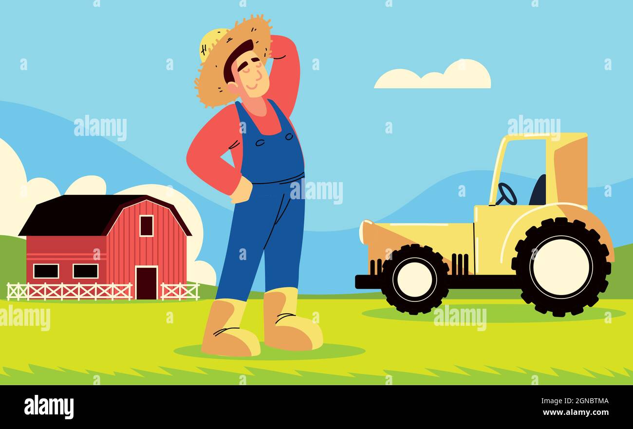 Man driving tractor, vintage Stock Vector Images - Alamy