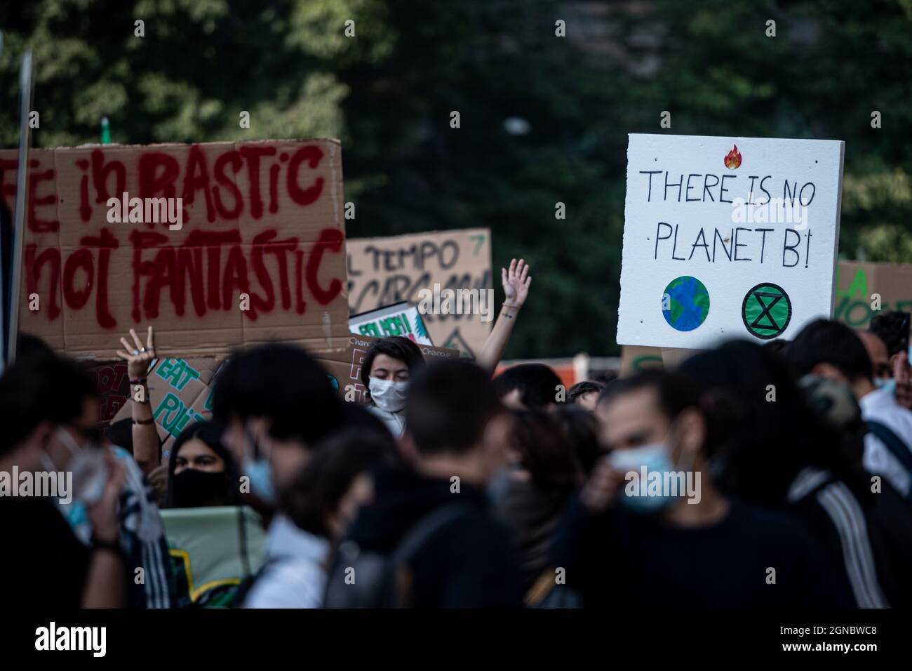 Milan, Italy. 24th Sep, 2021. people protest during the Fridays for Future - Climate strike in Milan, Italy to demand action to prevent further global warming and climate change. Credit: Piero Cruciatti/Alamy Live News Stock Photo